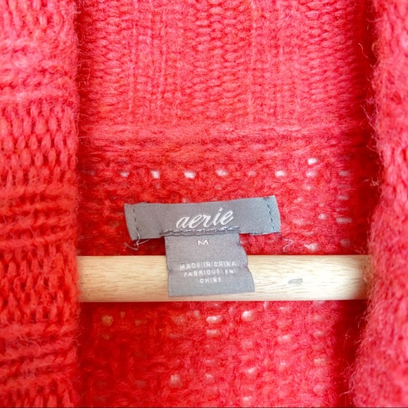 Aerie Coral Wool Cable knit Oversized Turtleneck Women’s Size Medium - Picture 2 of 8
